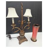 Signed Pottery Vase Dingle Ireland & Lamp 24" h