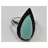Sterling JTV Ring Turquoise  Black Spinel SZ8