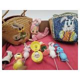 2 Easter Purses & Vintage Easter  Toys Decor