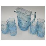 Beautiful  Ice Blue Indiana  Pitcher & Glasses