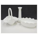 VTG Hobnail Basket, Vase & Bowl