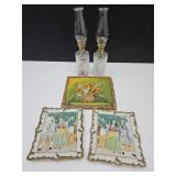 2 VTG Oil Lamps & Vintage Wall Decor 3-D Floral +