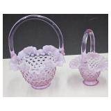 2 Purple Fenton Hobnail Glass Baskets 6' &  8'h