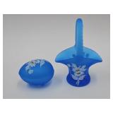 Westmoreland Blue Satin Basket4 3/4' w & 3.5' Egg