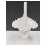 Signed Fenton Hand Painted Glass Basket 6 3/4'h