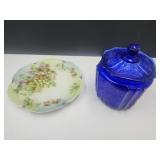Blue Cobalt Cracker JArw/Lid VTG Plate See MAker