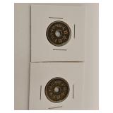 2 Japan 5 Yen Coins 1950/1951