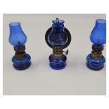 3 Miniature Cobalt Oil Lamps 4' high