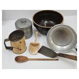 10.5' Crock Bowl, Wooden Scoop , Metal Canister +