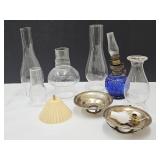 Oil Lamp Cobalt Base, Chimneys +