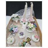 Porcelain Flower Lot Candle Holders, Trinket Boxes