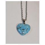 Turquoise Colored Gemstone Heart Pendant on Chain