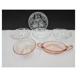 Crystal Divided Dish & Pink Depression Glass