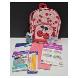 New Back Pack with Cherries with School Supplies