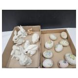Hand Painted & Signed Easter Eggs w/Lot of Bunnies