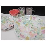 NICE Lot of Pink Flamingo DIshes, Platter 14'