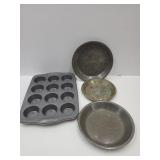Pyrex Muffin Pan & Advertising Pie Pans