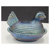 Vintage Carnival Glass Hen on a Nest 7'
