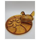 Vintage Amber Hen on a Nest with Eggplate