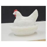 Vintage 3 1/2' L Milk Glass Hen on Nest