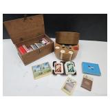 Poker Chips & Large Card Collection w/Antique Box