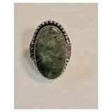 925 Silver Moss Agate Ring Adj.