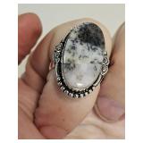 925 Silver Dolmatianite Ring Adj.