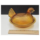VTG  Amber Glass Hen on a Nest   7' L