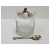 Sterling Silver Lid, Etched Sugar Dish & Metal Sp