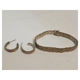 925 Streling Silver Bracelet & Earrings 25.6 g