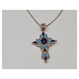 Gold Tone Turquoise & Blue Stone Cross JTV