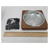2 VTG Ashtrays, Etched Marble & Wood & Aluminum