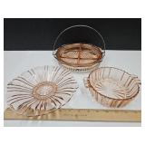 Pink Depression Glass, DIvided Dish w/Holder+