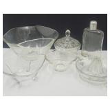 VTG Whisky Bottle glass Juicer Candy Dish + Bowls