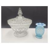 Fenton Hobnail vase w Covered Candy Dish