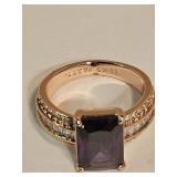 Rose Gold Over Silver Amethyst Ring Sz 7.5