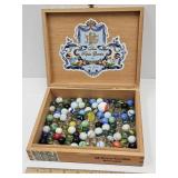 Marbles In Wooden Cigar Box