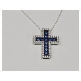 Sterling Silver Blue Kyanite Cross Necklace 18'