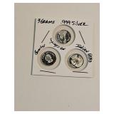 3 Grams .999 Silver Statue Liberty,Indian, Quarter