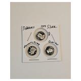 3 Grams .999 Silver Masonic, Indian Head, Skull