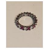 Sterling Silver & LC Ruby & CZ Ring Sz 8