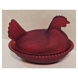 New Not VTG Glass Hen on a Nest Red 4.5'