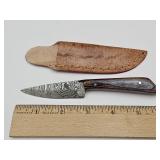 Damascus Knife with Leather Sheath See Size