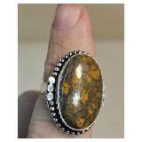 925 Silver Agate Ring Adj.