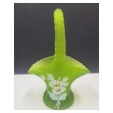 Westmoreland  Green Satin Glass Basket  4.5' wide