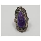 JTV Pear Shape Purple Turquoise Sterling Ring SZ6