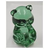 Fenton Green Glass Teddy Bear 3.5' h