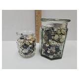 2 Jars of Vintage Buttons 3.5'-5.5'h