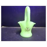 Hand Painted and signe Uranium Fenton Basket 3.1/4