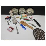 New Paris IN Metal Burger's Lids, Knife,, Pens +